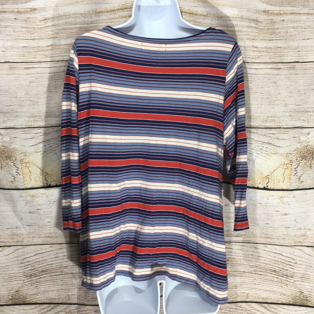 Liz Claiborne 1x 3/4 sleeve shirt blue stripe 557 - Picture 5 of 7